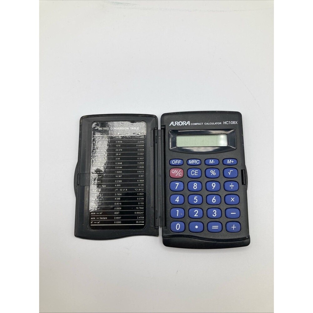 Aurora HC108X Compact Folding Calculator with Metric Conversion Table